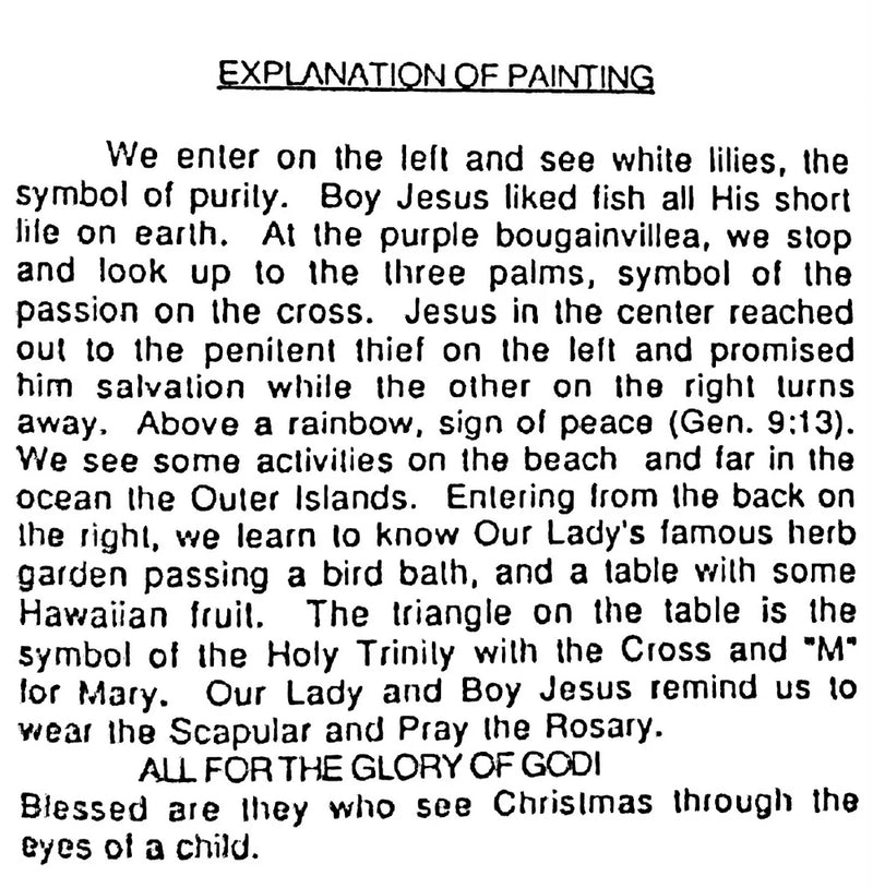Text explanation of a painting with religious symbols and scenes by fritz sydow